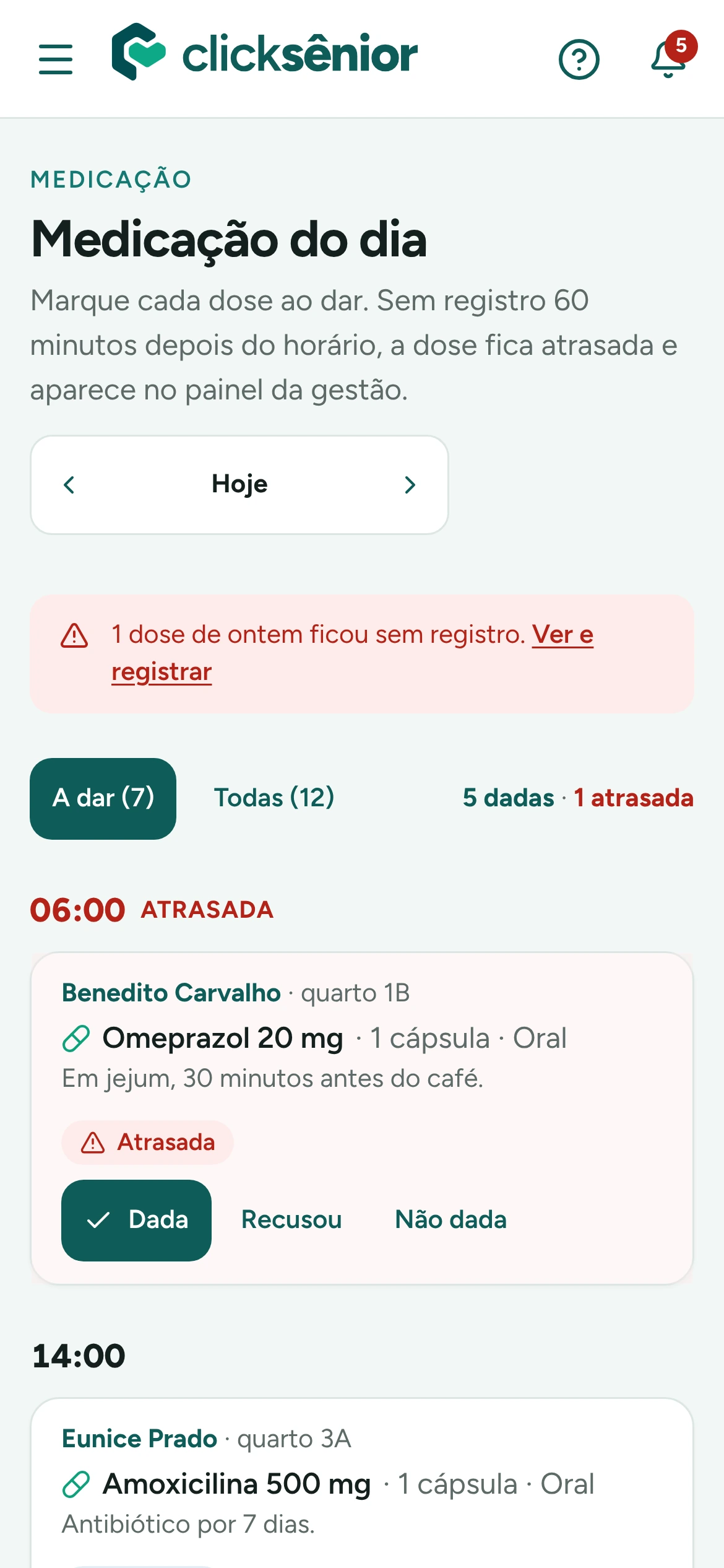 Tela de medicação do ClickSênior no celular